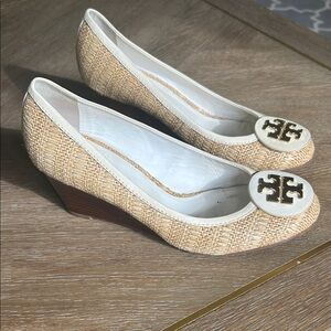 Tory Burch Beige Woven Wedges